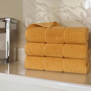 BNM Napa Zero Twist Cotton Waffle Bath Towel Set of 3, Yellow Gold