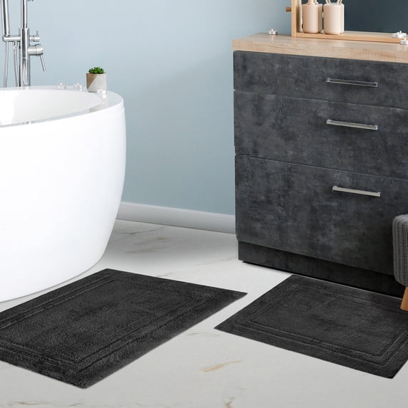 BNM Non-Slip Washable Bath Rug Set, 20" x 30", 24" x 36", Black