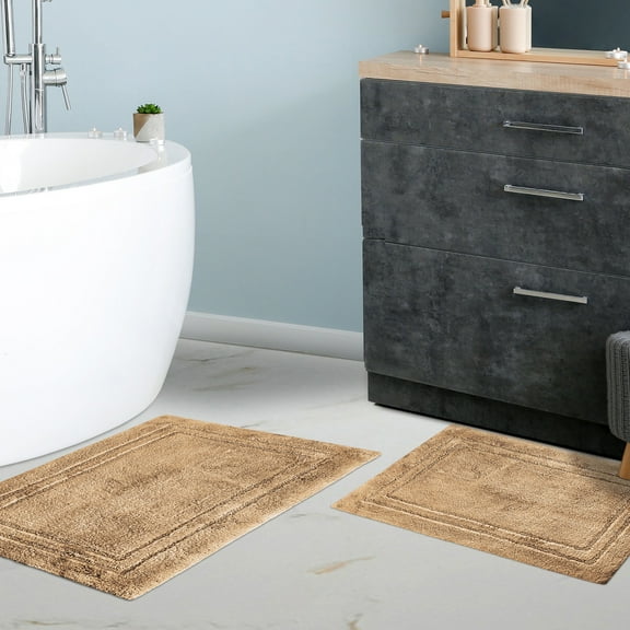 BNM Non-Slip Washable Bath Rug Set, 20" x 30", 24" x 36", Latte