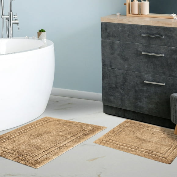 BNM Non-Slip Washable Bath Rug Set, 20" x 30", 24" x 36", Latte