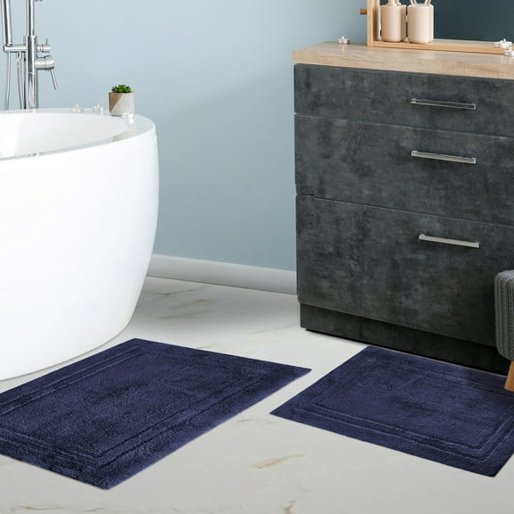 BNM Non-Slip Washable Bath Rug Set, 20" x 30", 24" x 36", Navy Blue