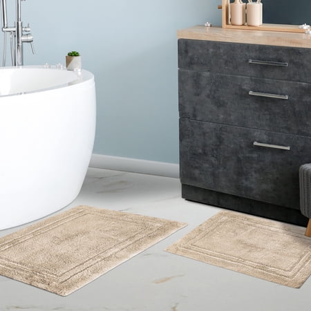 BNM Non-Slip Washable Bath Rug Set, 20" x 30", 24" x 36", Stone