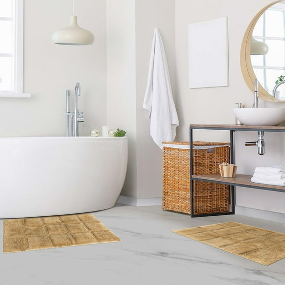BNM Non-Slip Washable Bath Rug Set, 20" x 30", 24" x 36", Toast
