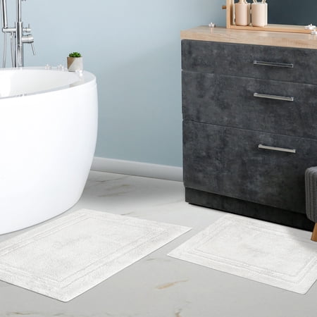 BNM Non-Slip Washable Bath Rug Set, 20" x 30", 24" x 36", White