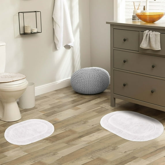 BNM Non-Slip Washable Bath Rug Set, 20" x 30", 24" x 36", White