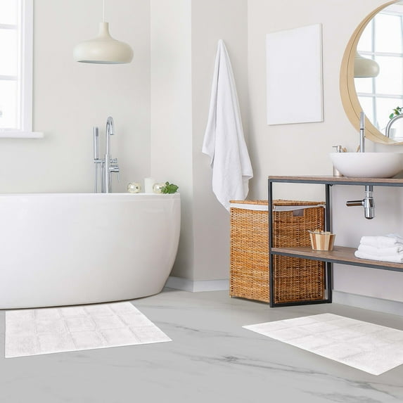 BNM Non-Slip Washable Bath Rug Set, 20" x 30", 24" x 36", White