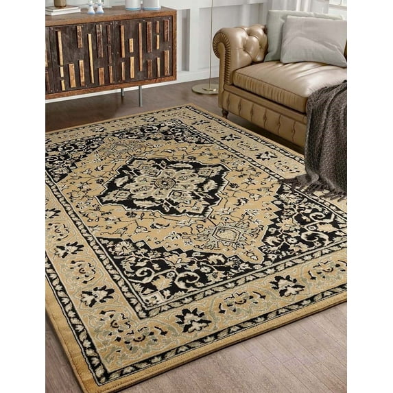 BNM Oriental Medallion Floral Indoor Area Rug, Gold, 4' x 6'