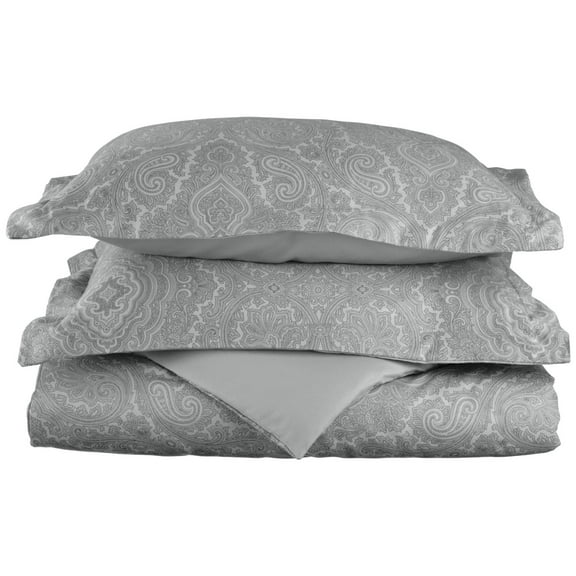 BNM Paisley Cotton Blend Duvet Set, Full/ Queen, Grey