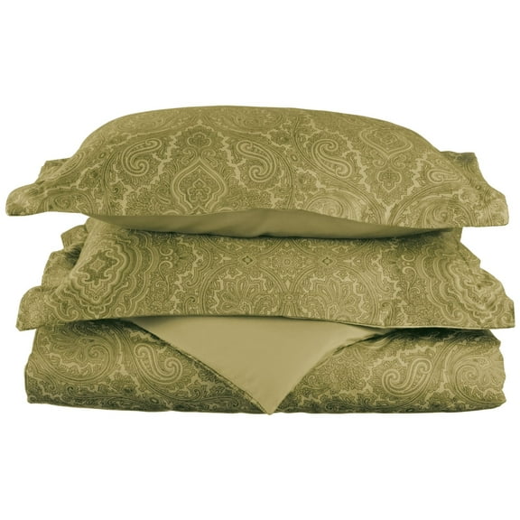 BNM Paisley Cotton Blend Duvet Set, Full/ Queen, Sage