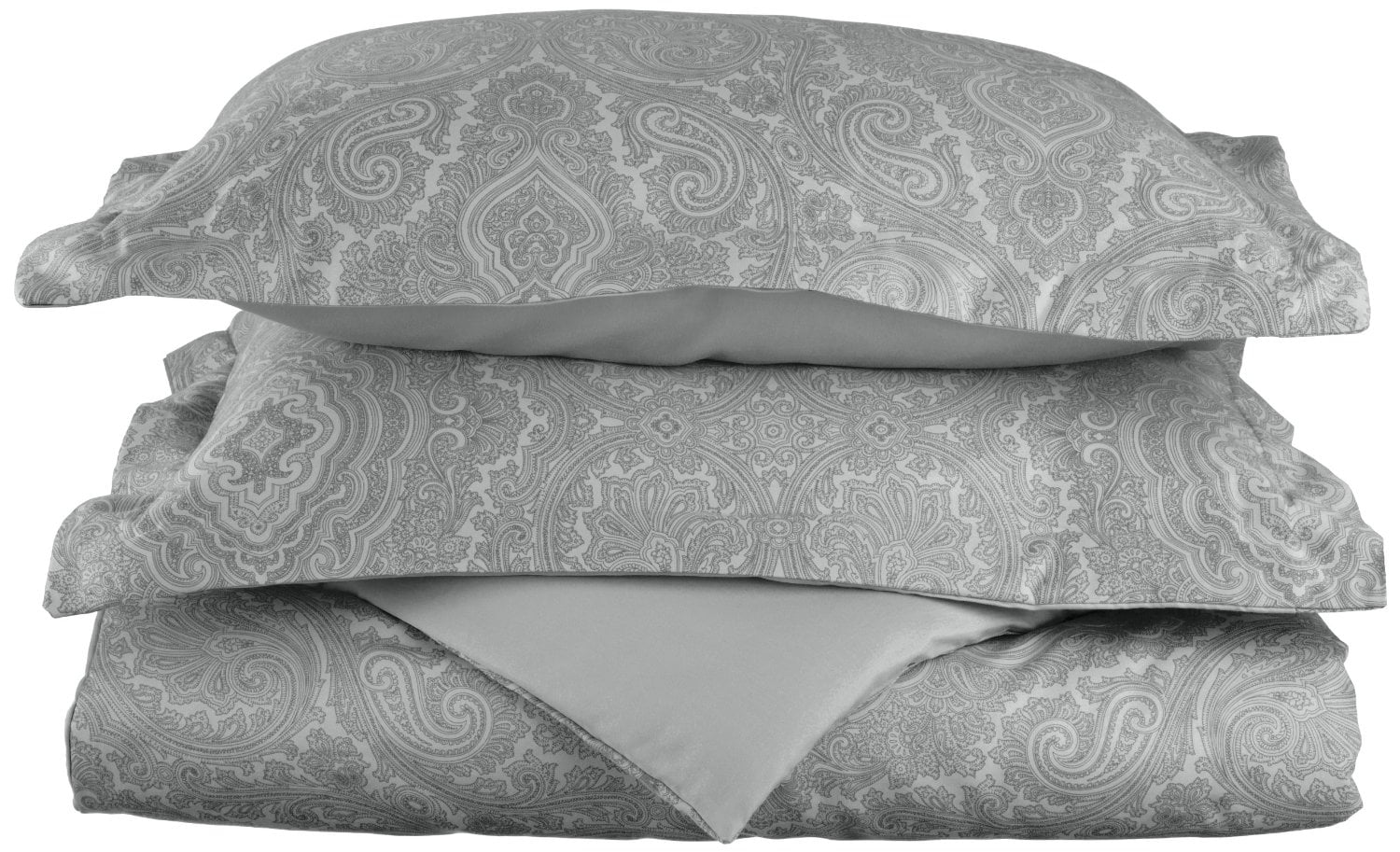 Twin Grey Cotton Blend Paisley Duvet Cover Set