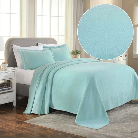 BNM Paisley Cotton Decorative Bedspread and Sham Set, Full, Aqua