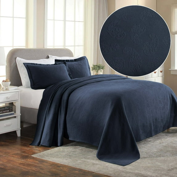 BNM Paisley Cotton Decorative Bedspread and Sham Set, Full, Navy Blue