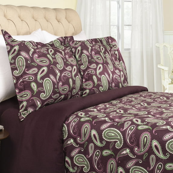 BNM Paisley Flannel Cotton Duvet Set, King/California King, Purple