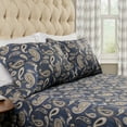 thumbnail image 1 of BNM Paisley Flannel Cotton Sheet Set, Queen, Navy Blue, 1 of 6