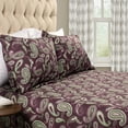 thumbnail image 1 of BNM Paisley Flannel Cotton Sheet Set, Split King, Purple, 1 of 6