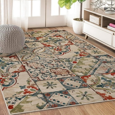 BNM Patchwork Floral Indoor Runner Rug, 8' x 10', Teal