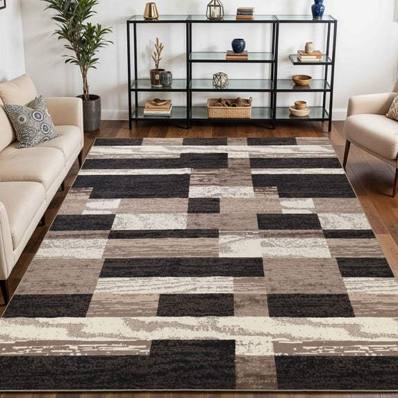 BNM Patchwork Geometric Indoor Area Rug, 12' x 18', Chocolate
