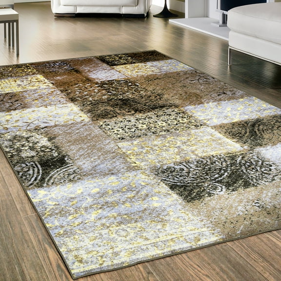 BNM Patchwork Vines Indoor Runner Rug, 5' x 8', Brown