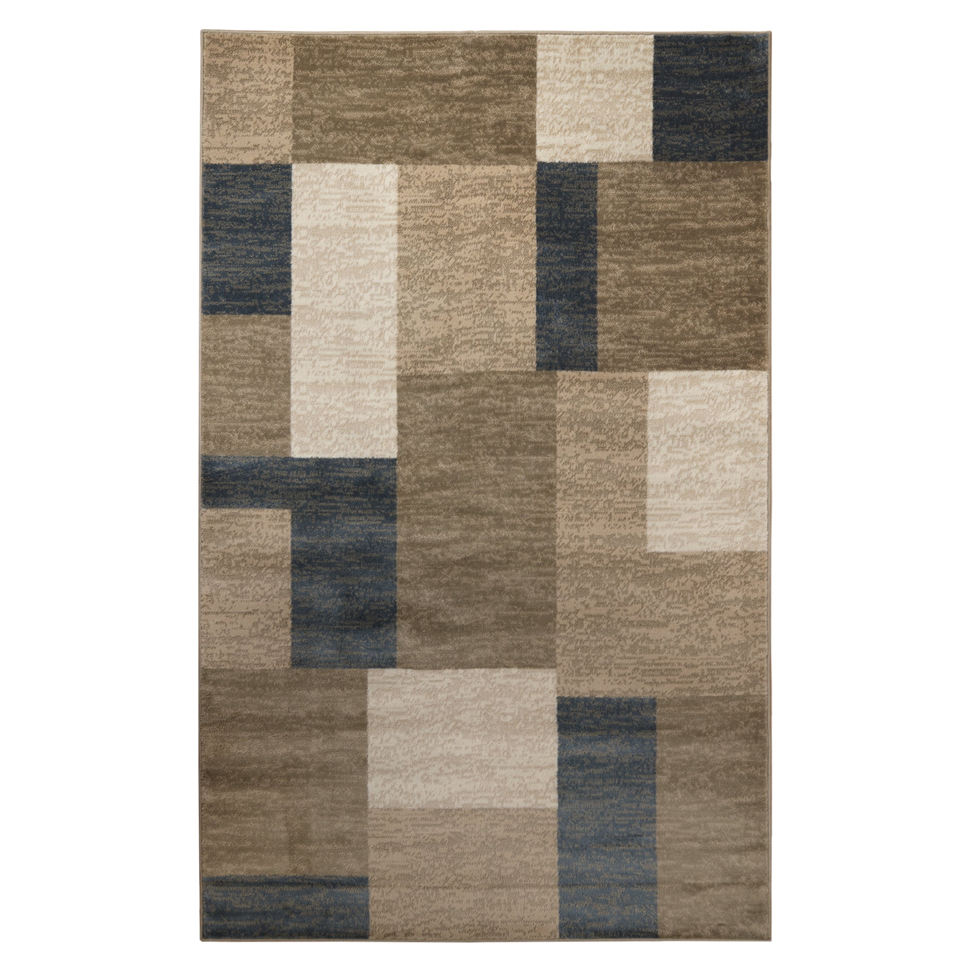 Beige and Blue Geometric Synthetic Area Rug, 2'x3'