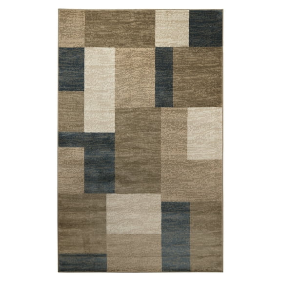 BNM Plush Geometric Indoor Area Rug, Beige/ Blue, 4' x 6'