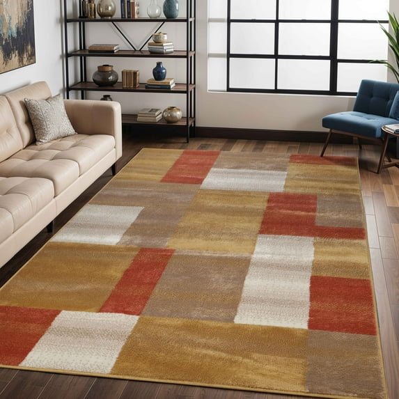 BNM Plush Geometric Indoor Area Rug, Ginger, 4' x 6'