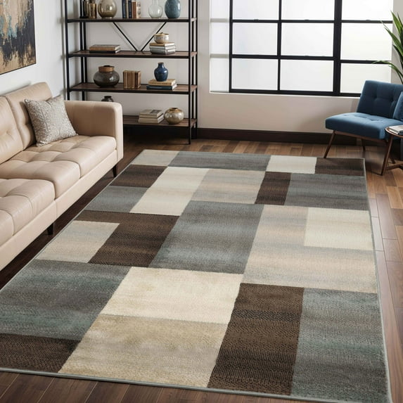 BNM Plush Geometric Indoor Area Rug, Grey, 8' Round