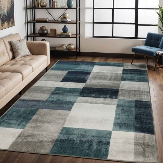 BNM Plush Geometric Indoor Area Rug, Rivulet, 7' x 9'