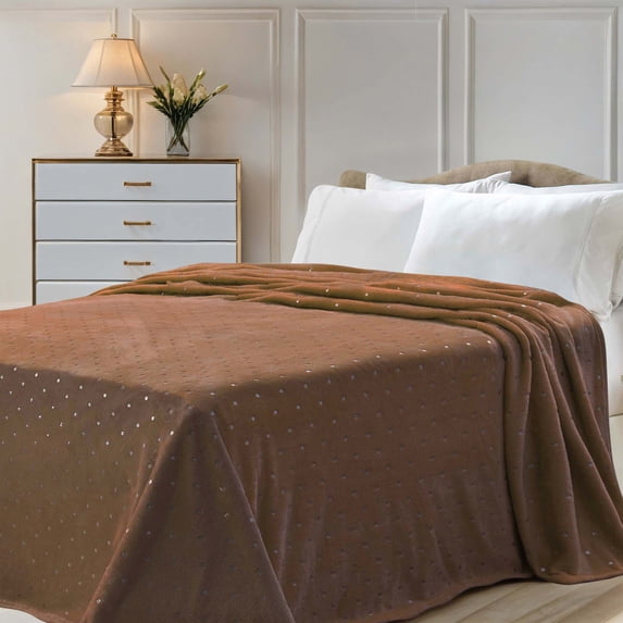 BNM Polka Dot Plush Soft Fleece Blanket, Twin, Sepia