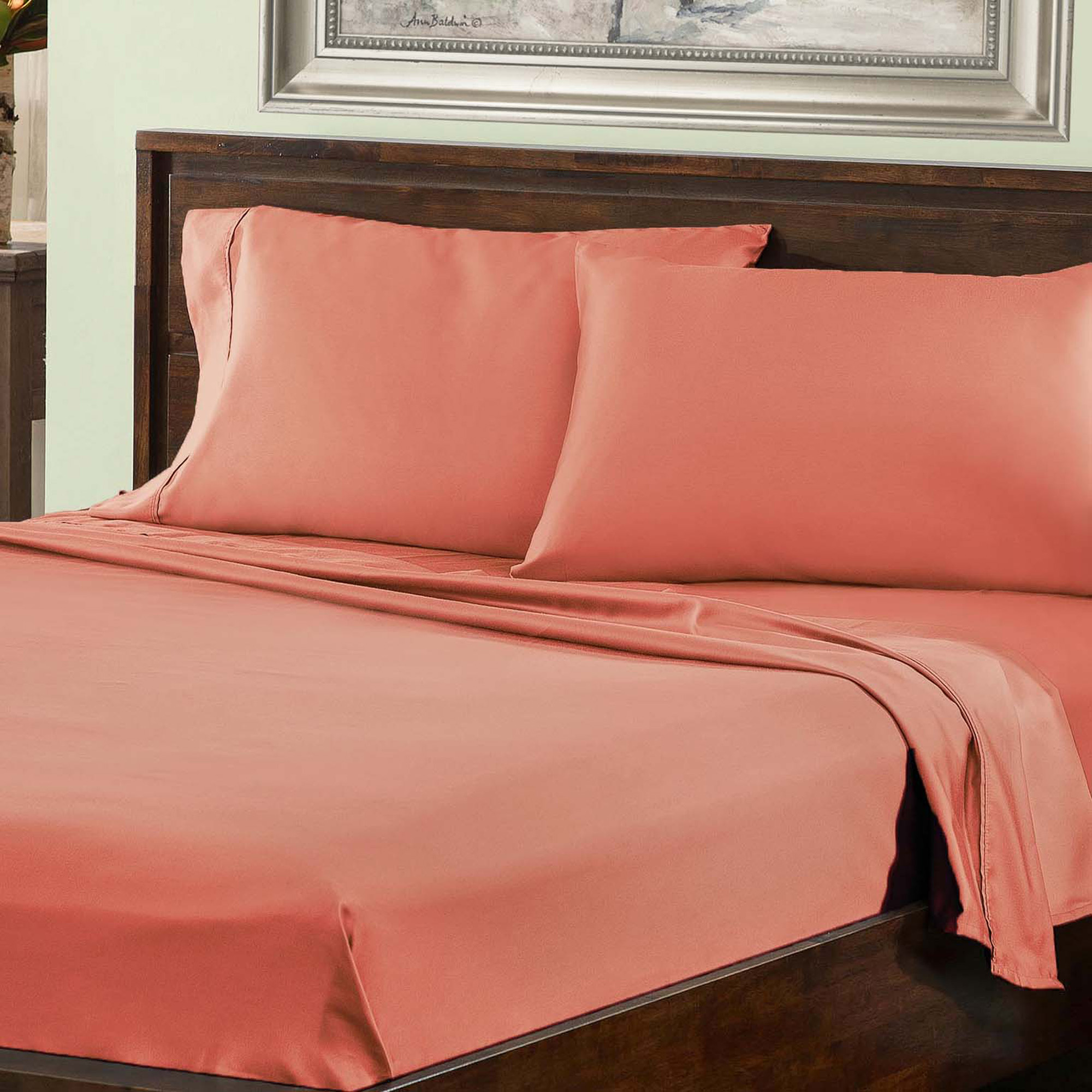BNM Premium Cotton Blend Bed Sheet Set, Full, Coral