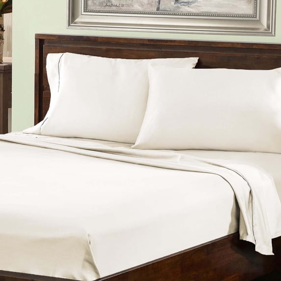 BNM 800 TC Cotton Blend Bed Sheet Set, Queen, Ivory