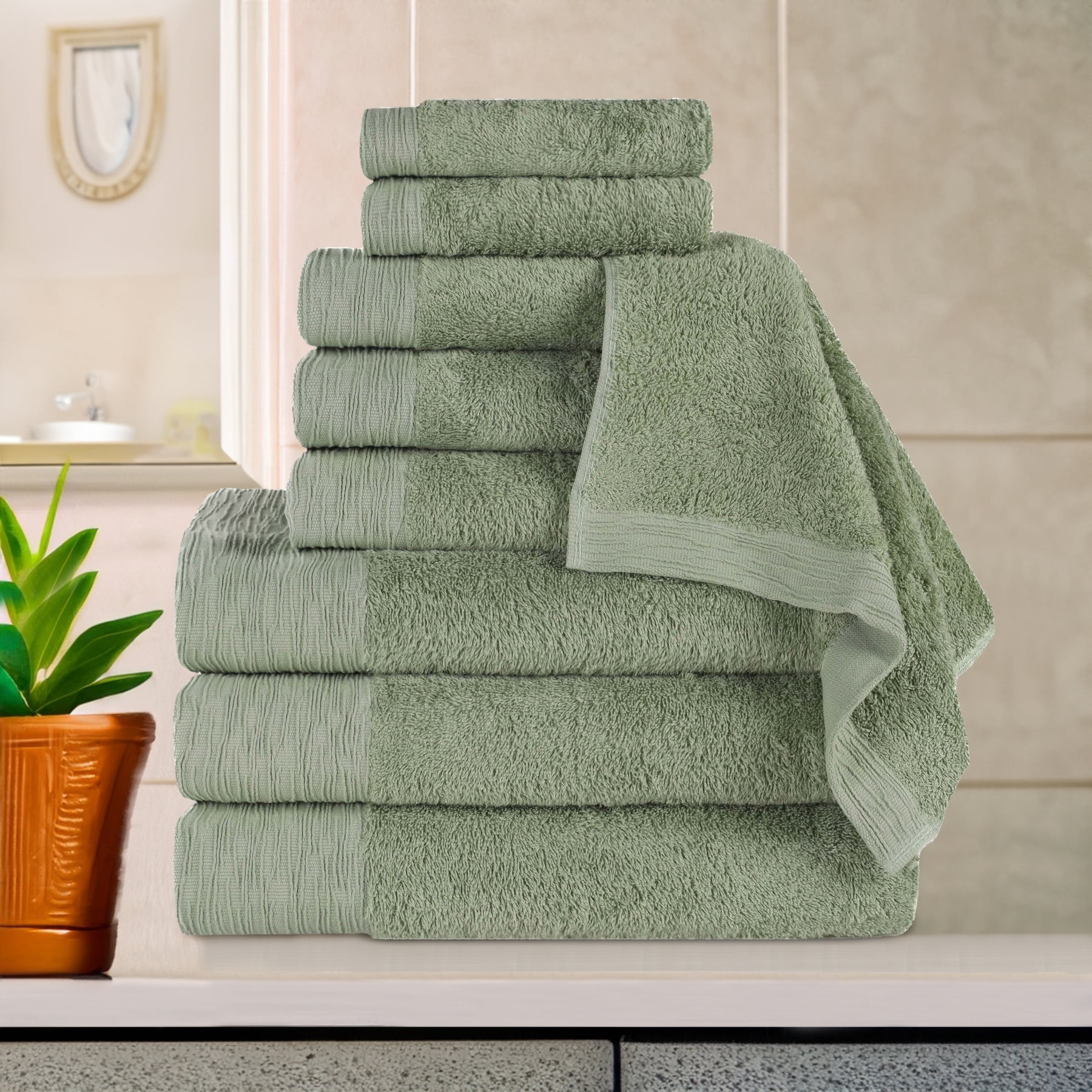BNM Rayon from Bamboo Cotton Blend 9 Piece Bathroom Towel Set, Green - Walmart.com
