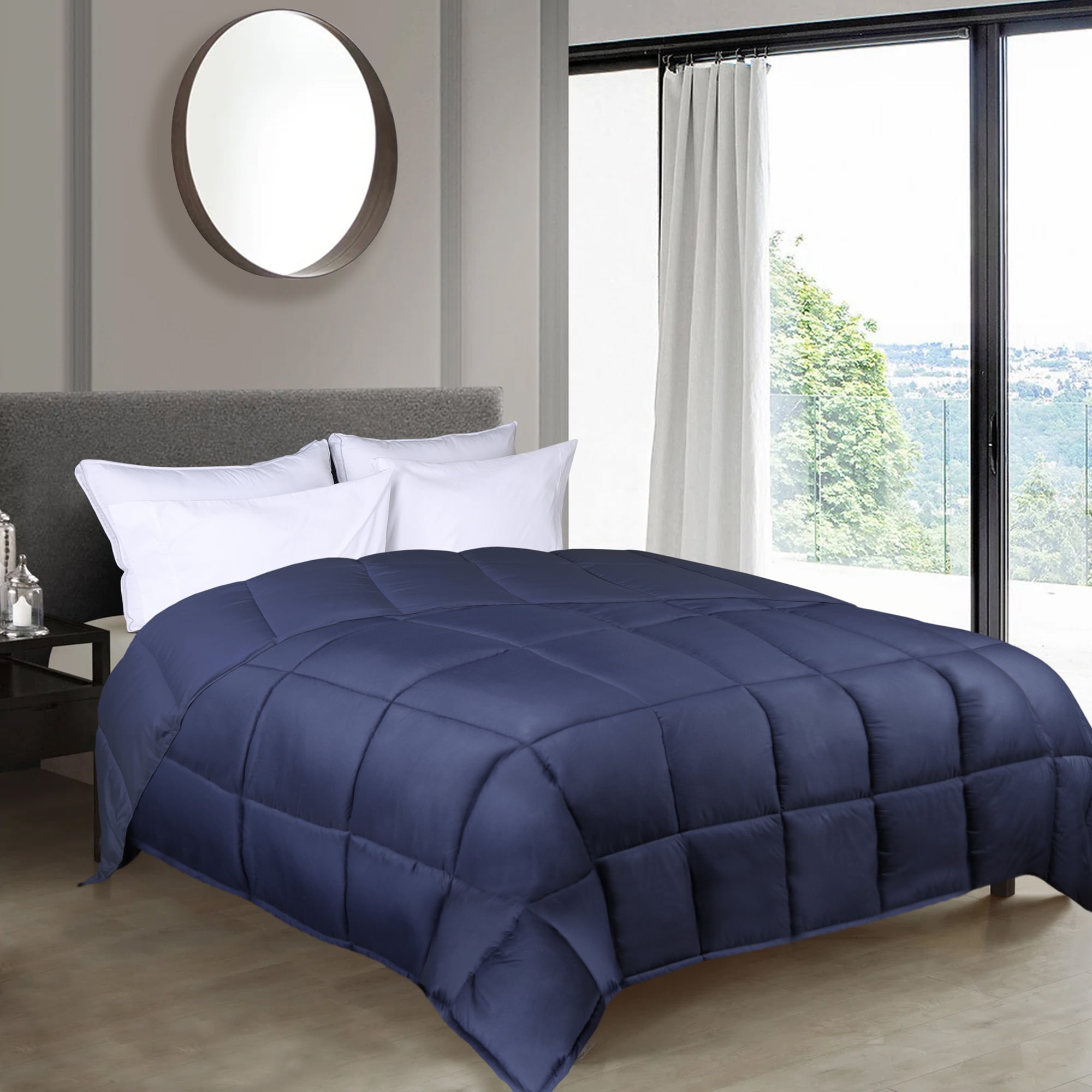 King Navy Blue Reversible Down Alternative Microfiber Comforter