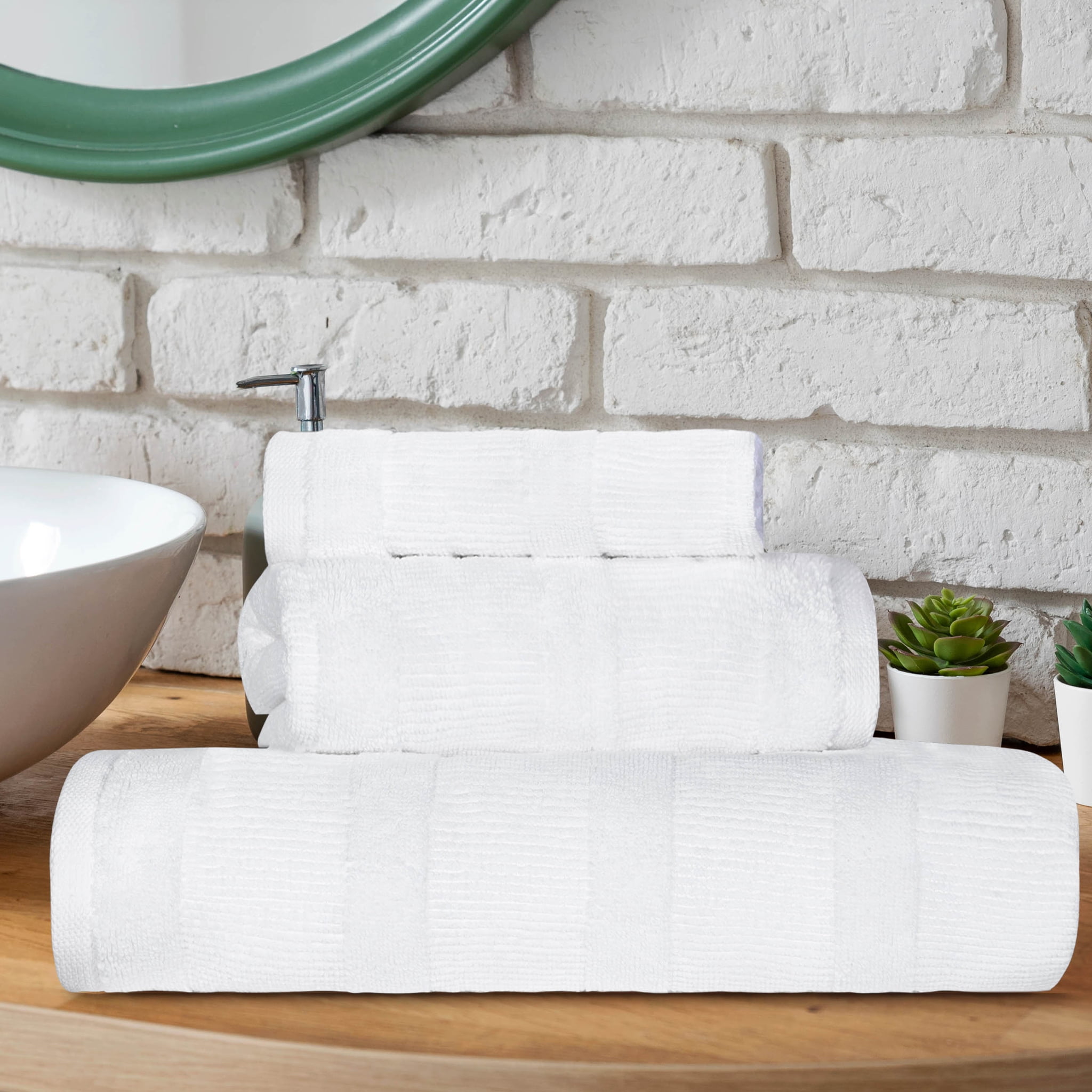White Ribbed Cotton 3 Piece Towel Set