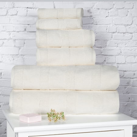 BNM Ribbed Cotton 6 Piece Assorted Towel Set, Ivory