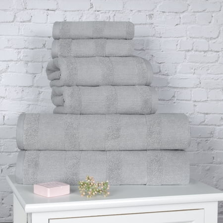 BNM Ribbed Cotton 6 Piece Assorted Towel Set, Silver