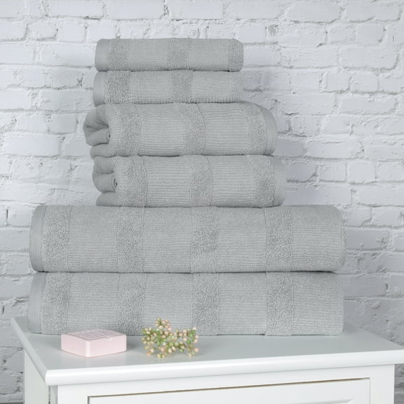 BNM Ribbed Cotton 6 Piece Assorted Towel Set, Silver