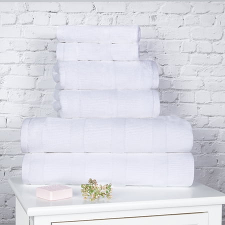 BNM Ribbed Cotton 6 Piece Assorted Towel Set, White