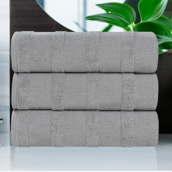 BNM Ribbed Cotton Bath Towels, Set of 3, Silver