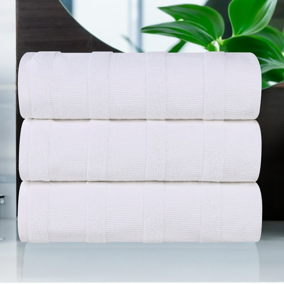 BNM Ribbed Cotton Bath Towels, Set of 3, White
