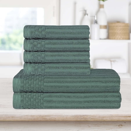 BNM Ribbed Heavy Cotton Hand Towel/ Bath Towel Set, Basil