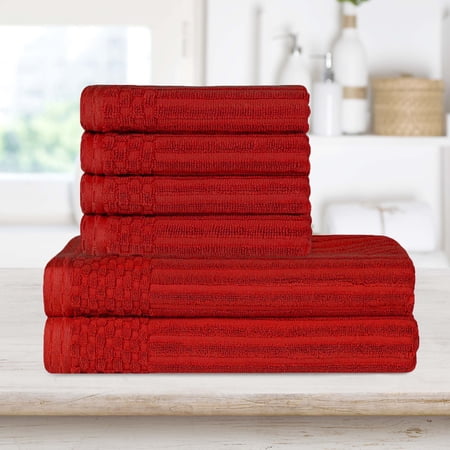 BNM Ribbed Heavy Cotton Hand Towel/ Bath Towel Set, Burgundy