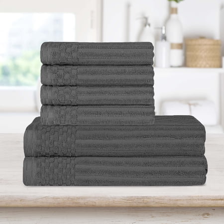 BNM Ribbed Heavy Cotton Hand Towel/ Bath Towel Set, Charcoal