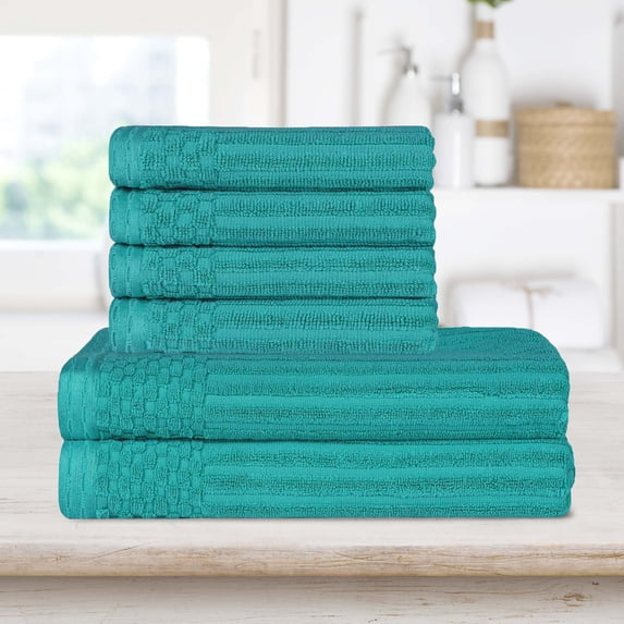 BNM Ribbed Heavy Cotton Hand Towel/ Bath Towel Set, Turquoise