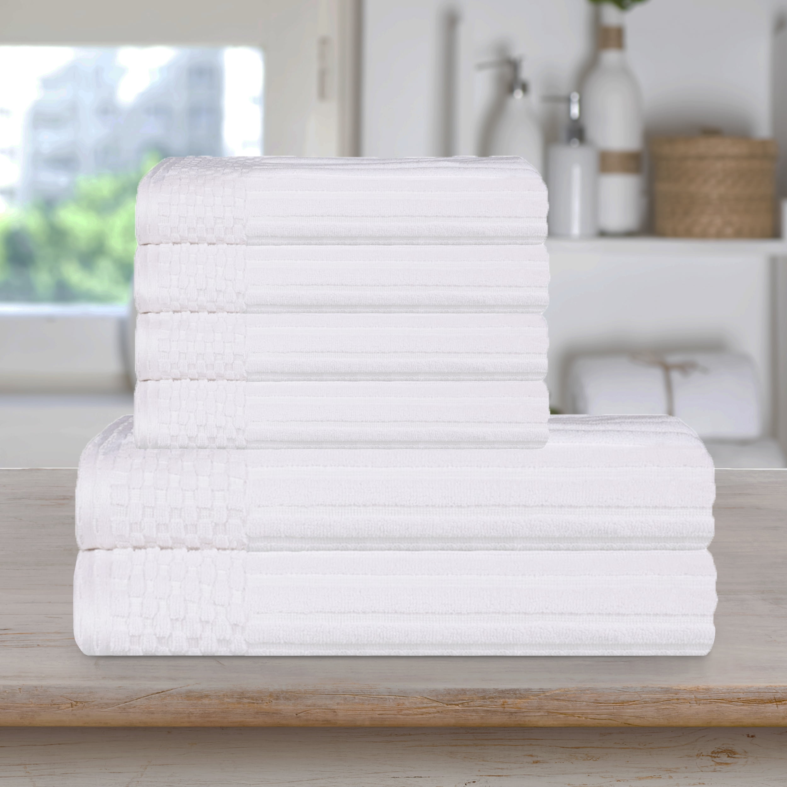 BNM Ribbed Heavy Cotton Hand Towel/ Bath Towel Set, White - Walmart.com