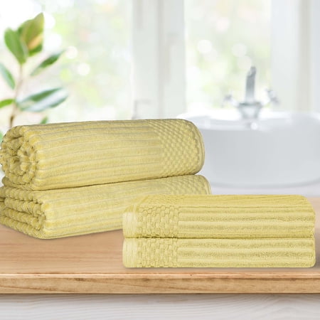 BNM Ribbed Heavyweight Cotton Bath Sheet/ Towel Set, Golden Mist