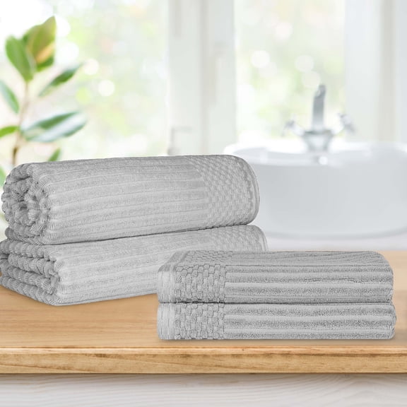 BNM Ribbed Heavyweight Cotton Bath Sheet/ Towel Set, Silver