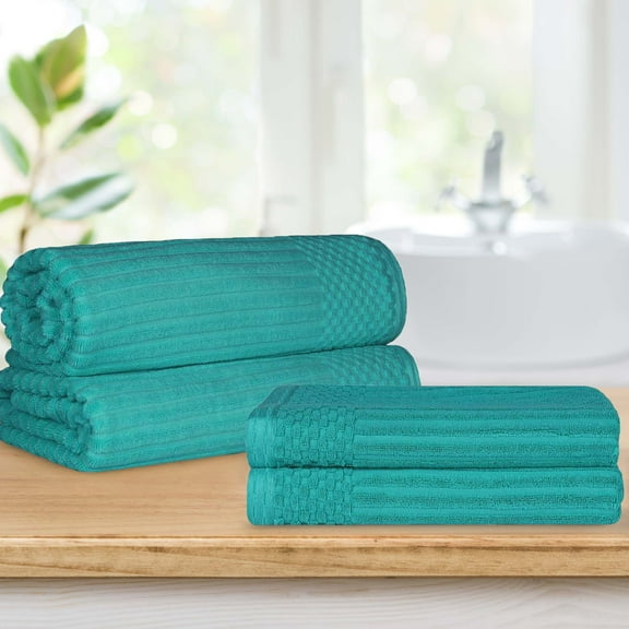 BNM Ribbed Heavyweight Cotton Bath Sheet/ Towel Set, Turquoise