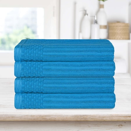 BNM Ribbed Heavyweight Cotton Bath Towel Set of 4, Azure