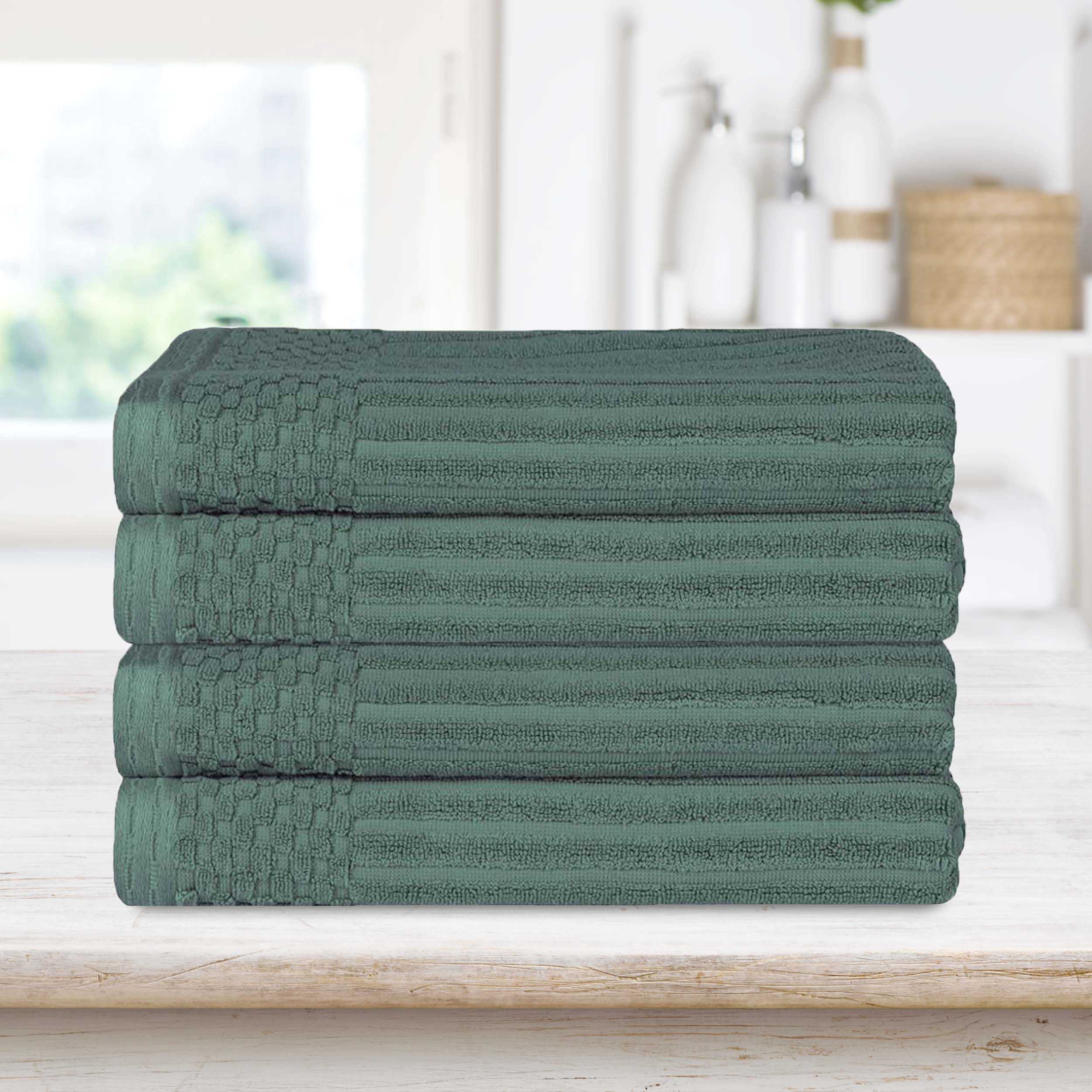 BNM Ribbed Heavyweight Cotton Bath Towel Set of 4, Basil - Walmart.com