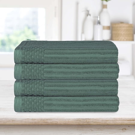 BNM Ribbed Heavyweight Cotton Bath Towel Set of 4, Basil